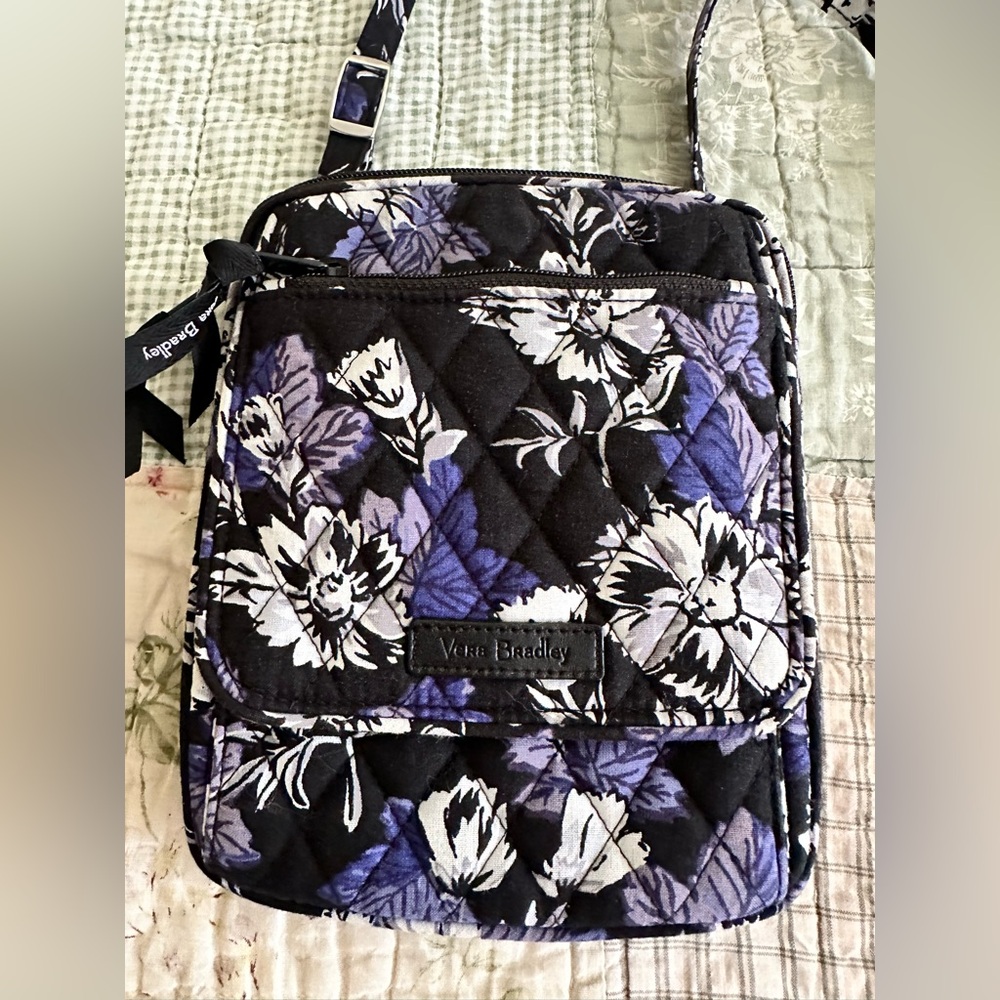 Vera Bradley Mini Hipster Black and Purple Floral Crossbody Bag